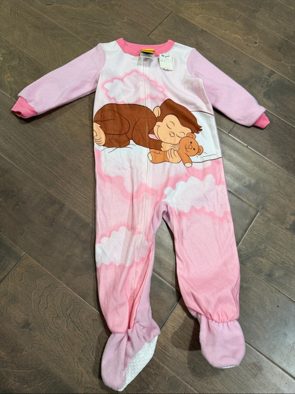 Vintage NWT Curious George Pink Fleece One-Piece Pajamas - Footed